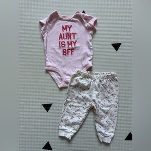 Bundles|Baby girl spring set,pink bodysuit MY AUNT IS MY BFF & floral leggings•
